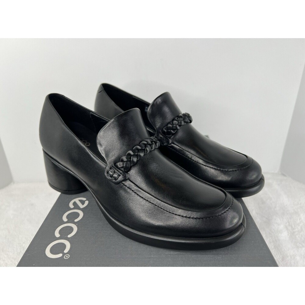 Ecco Sculpted LX 35 Black Leather Loafer Braided Block Heel Womens 8-8.5 /39 New